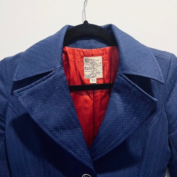 Vintage Anthropologie Tulle A Line Jacket Navy Blue Chevron - Picture 3 of 9